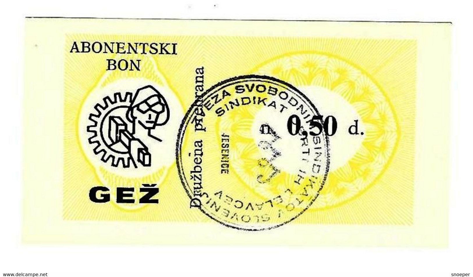 *slovenia Jesenice Freedom Inion Mail Bon  0,50 Dinara   Sl3  Unc - Slovenia