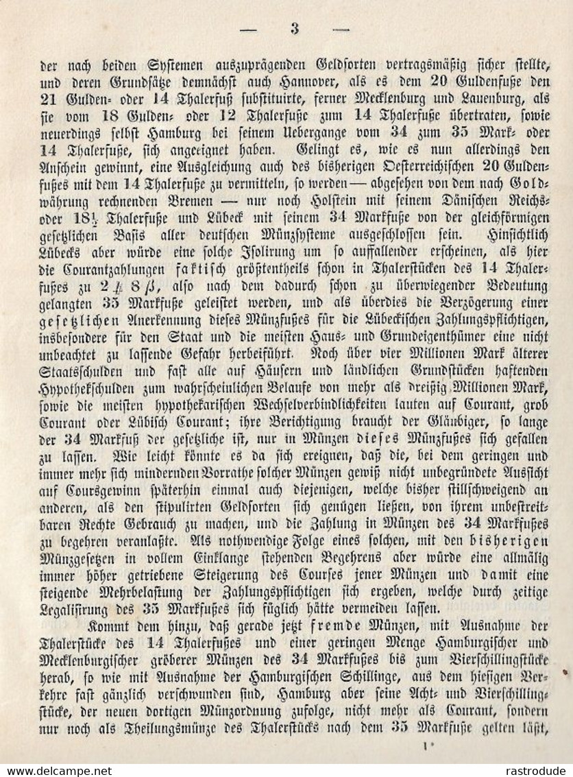 1856 LÜBECK DOKUMENT MÜNZGESETZ ENTWURF - EINFÜHRUING DES PREUSSISCHEN THALERS - SELTEN - Taler En Doppeltaler