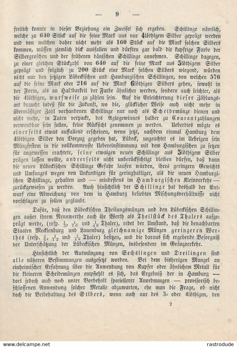 1856 LÜBECK DOKUMENT MÜNZGESETZ ENTWURF - EINFÜHRUING DES PREUSSISCHEN THALERS - SELTEN