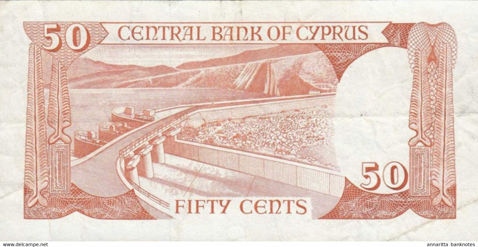 Cyprus 50 Cents 1989, S/N P324890 VF, P-52a, CY B311c - Cyprus