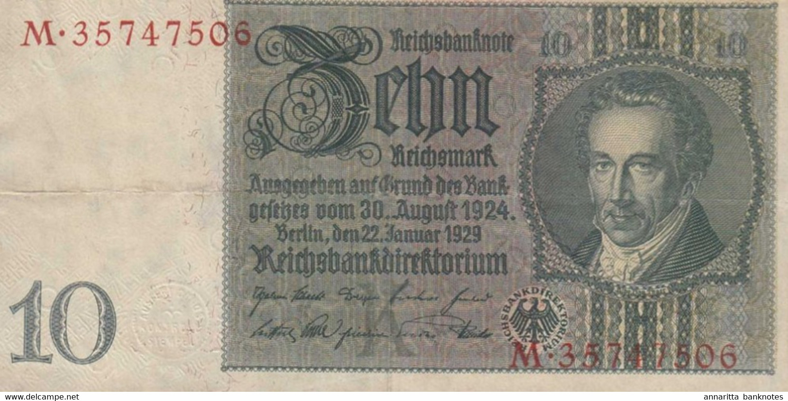 Germany 10 Reichsmark 1929, XF (P-180b, B-319) - 10 Mark