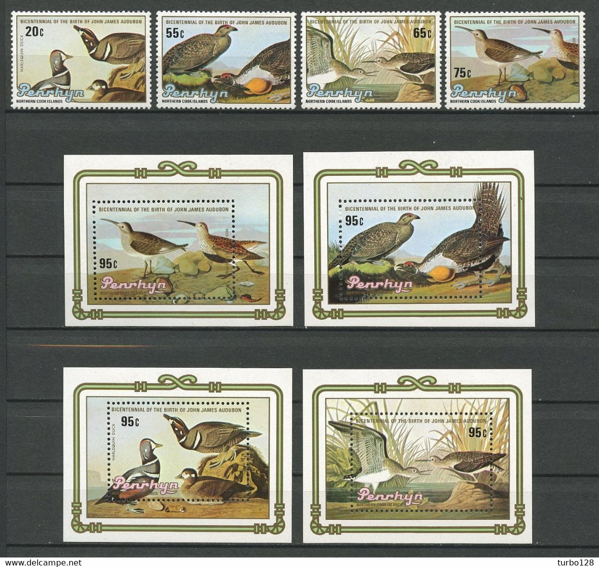 PENRHIN 1985 N° 306/309 Blocs 61/64 ** Neufs MNH  Superbes C 28,50 € Faune Oiseaux AUDUBON Birds Fauna Animaux - Penrhyn