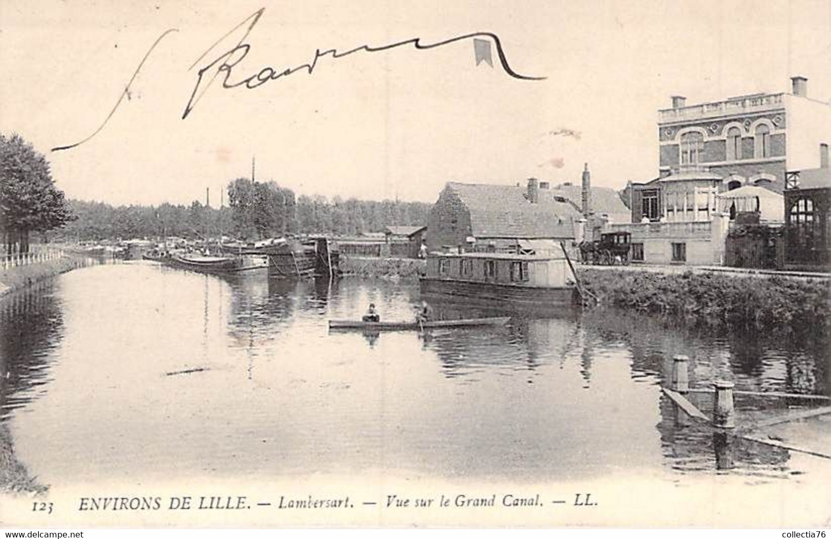 CPA 59 NORD LAMBERSART VUE SUR LE GRAND CANAL 123   DOS DIVISE ECRIT 1904 - Lambersart
