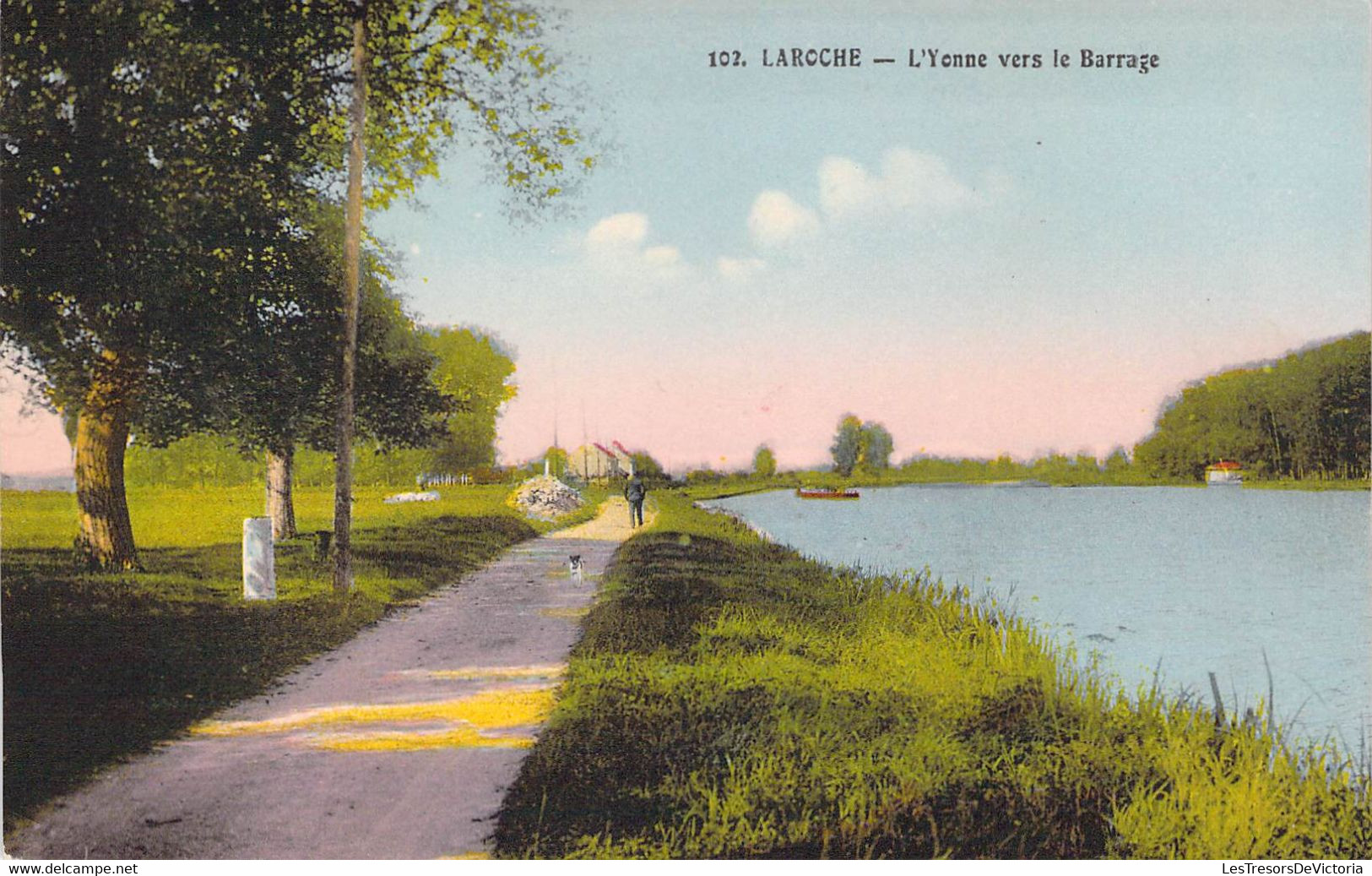 CPA France - Laroche - L Yonne Vers Le Barrage - Colorisée - Promenade - Animée - Rivière - Chien - Barque - Laroche Saint Cydroine