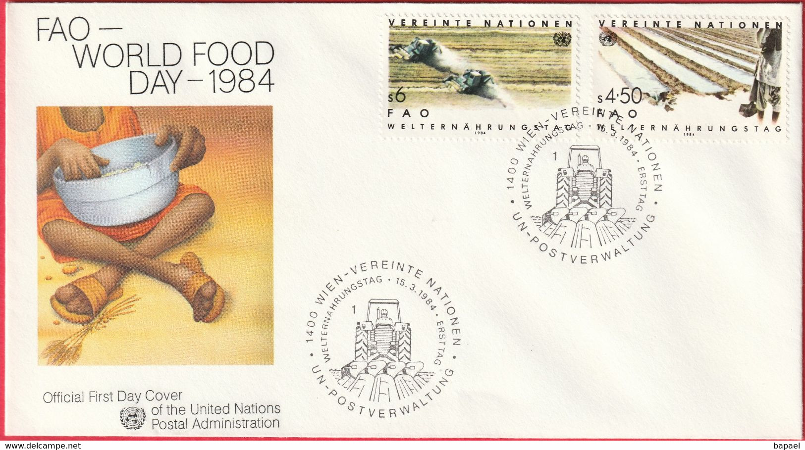 FDC - Enveloppe Nations Unies - Wien (13-3-84) - FAO - World Food Day - Brieven En Documenten