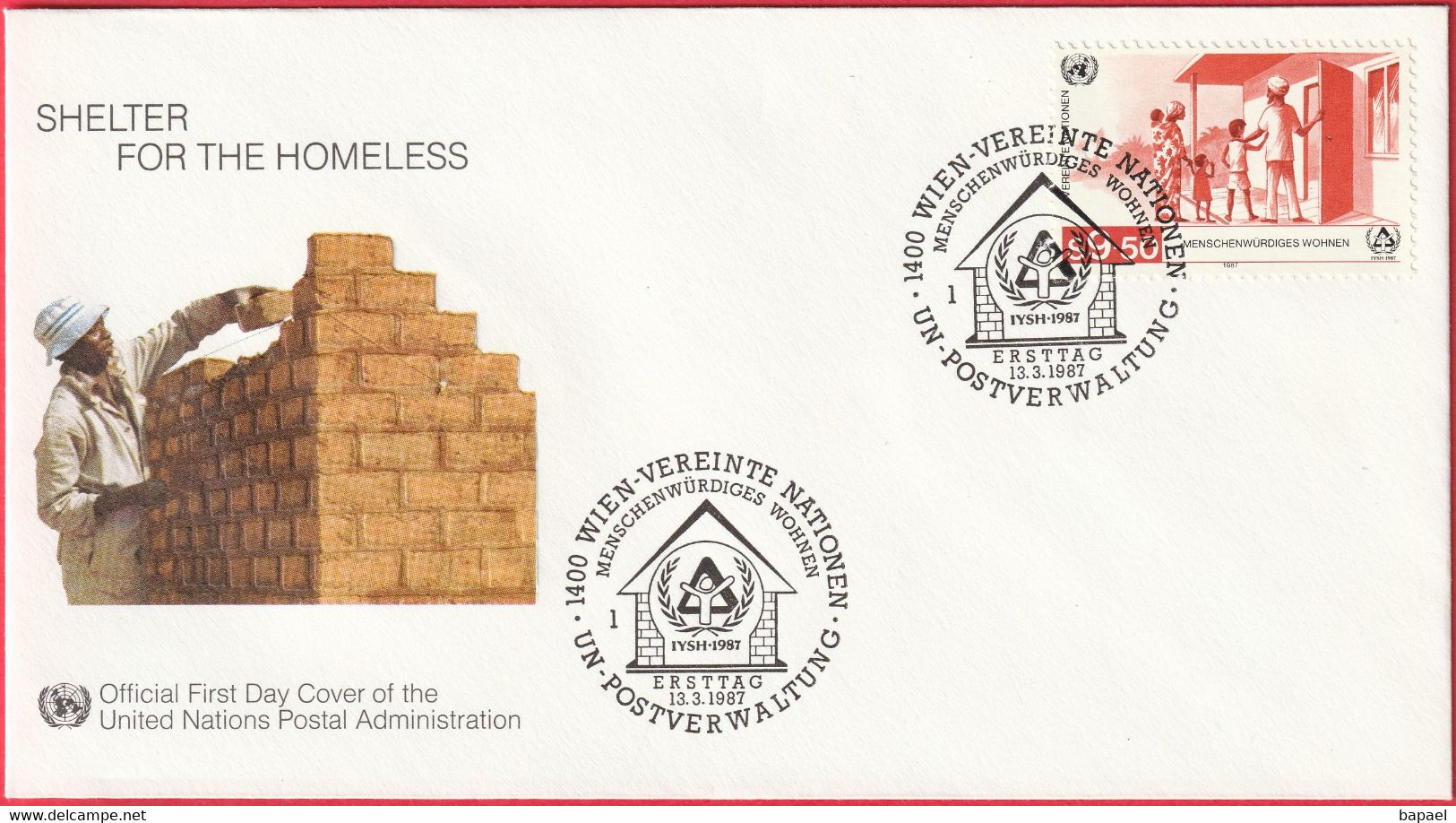 FDC - Enveloppe Nations Unies - Wien (13-3-87) - Shelter For The Homeless - Briefe U. Dokumente