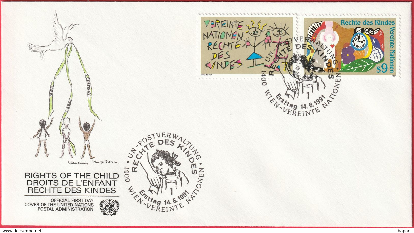 FDC - Enveloppe Nations Unies - Wien (14-6-91) - Droits De L'Enfant - Briefe U. Dokumente