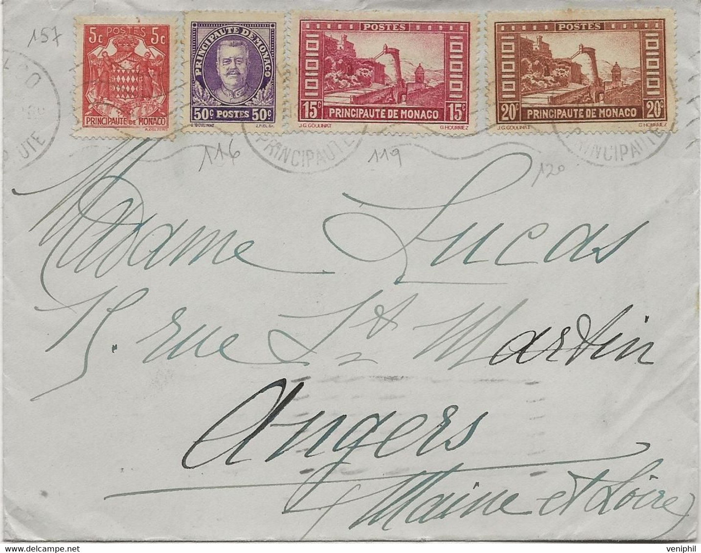 MONACO - LETTRE AFFRANCHIE N° 116-119-120- 157 -  ANNEE 1933 - Poststempel