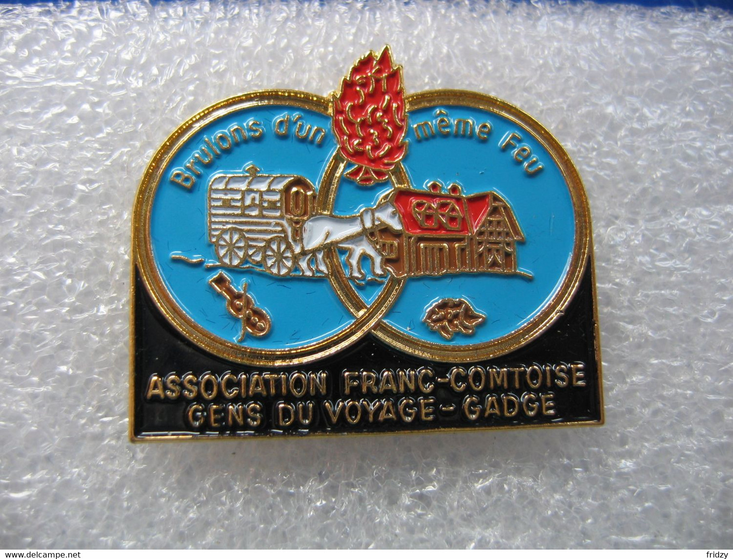 Pin's De L'Association Franc-comtoise Des Gens Du Voyage Et Les Gadgés. Brulons D'un Même Feu - Associations