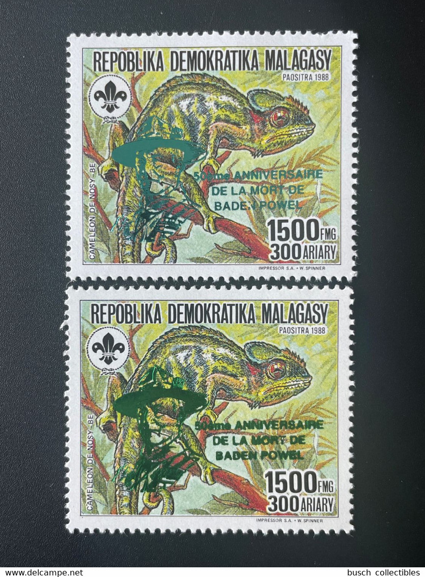 Madagascar Madagaskar 1993 Mi. 1535Aa B Gold Silver Overprint Scouts Jamboree Baden-Powell Cameleon Faune Fauna - Unused Stamps