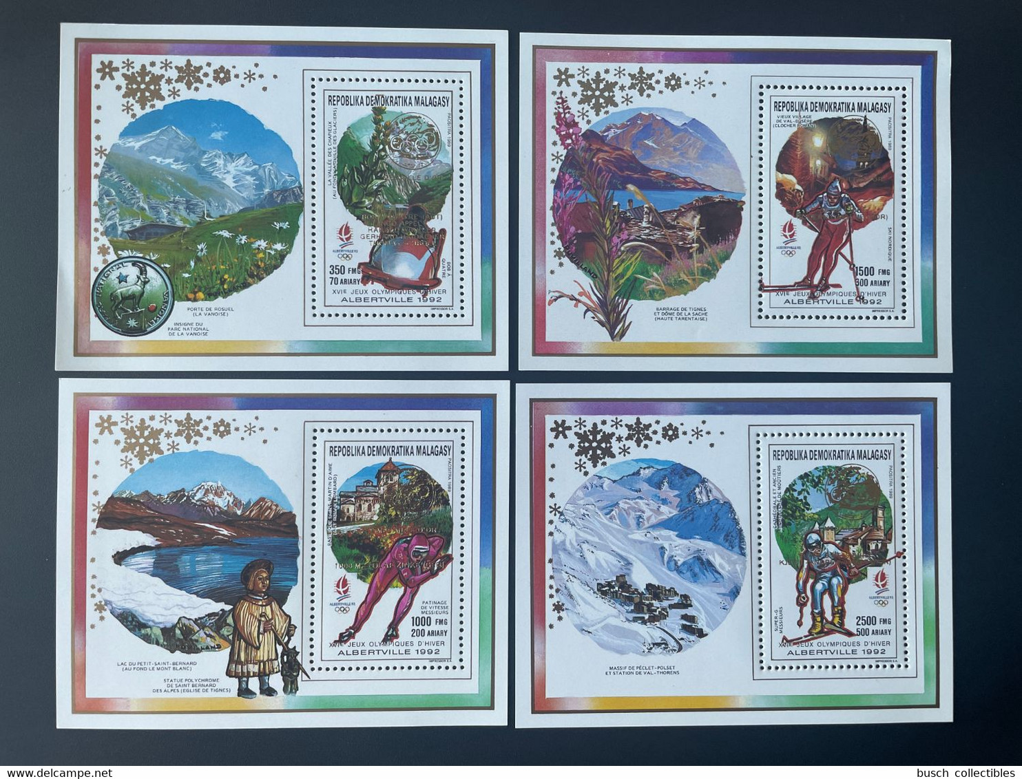 Madagascar Madagaskar 1992 / 1993 Mi. Bl. 225 - 228 Gold Overprint Jeux Olympiques Hiver Albertville Olympic Games - Inverno1992: Albertville