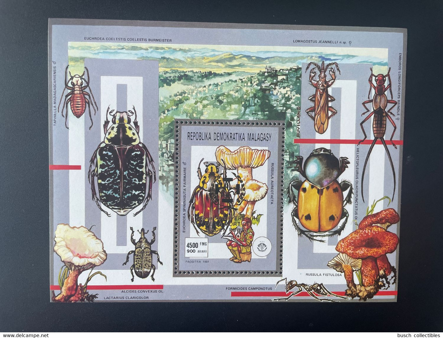 Madagascar Madagaskar 1991 / 1993 Mi. Bl. 213A Gold Overprint Baden-Powell Scouts Jamboree Mushroom Champignon Insects - Andere & Zonder Classificatie