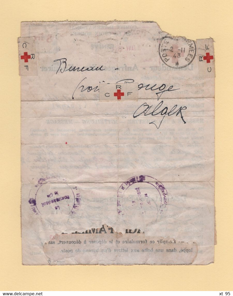 Message Croix Rouge - 1944 - Vichy - Algerie - Type Petain - Guerre De 1939-45