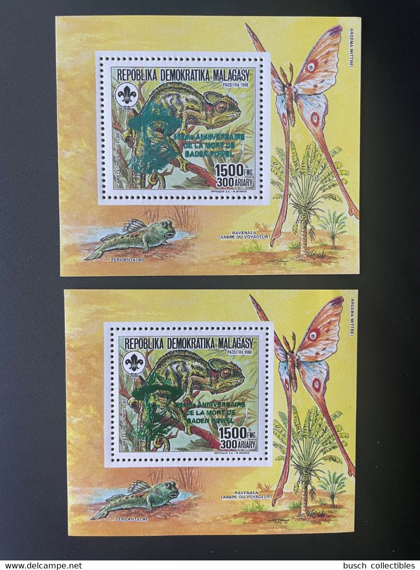 Madagascar Madagaskar 1993 Mi. Bl. 212A Ab Overprint Scouts Jamboree Baden-Powell Cameleon Faune Fauna - Schmetterlinge