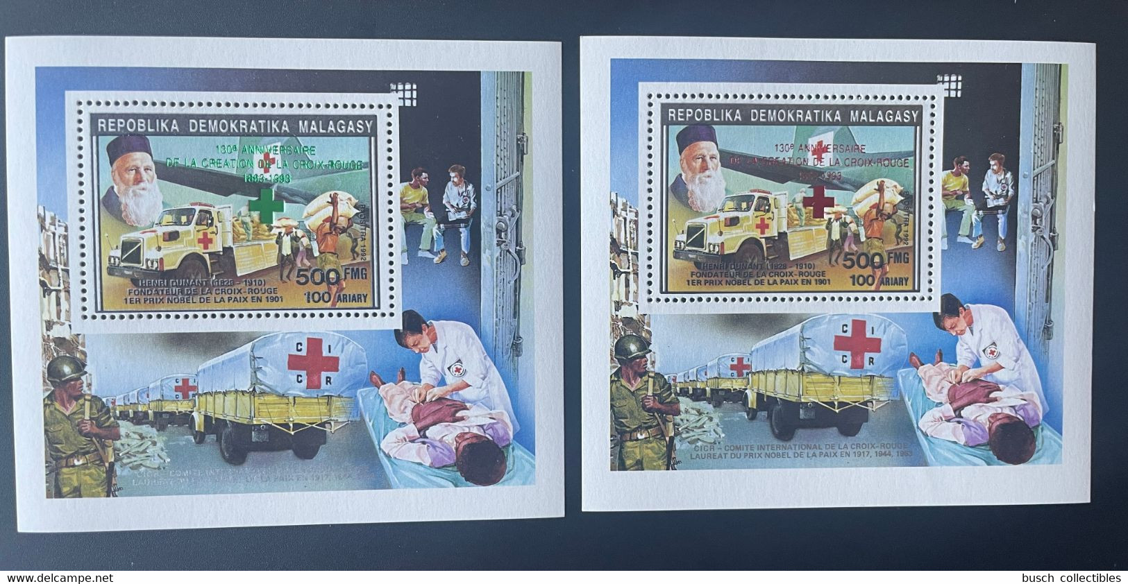 Madagascar Madagaskar 1993 Mi. Bl. 236A Ab Red Green Overprint Red Cross Henri Dunant Croix Rouge Rotes Kreuz Airplane - Henry Dunant