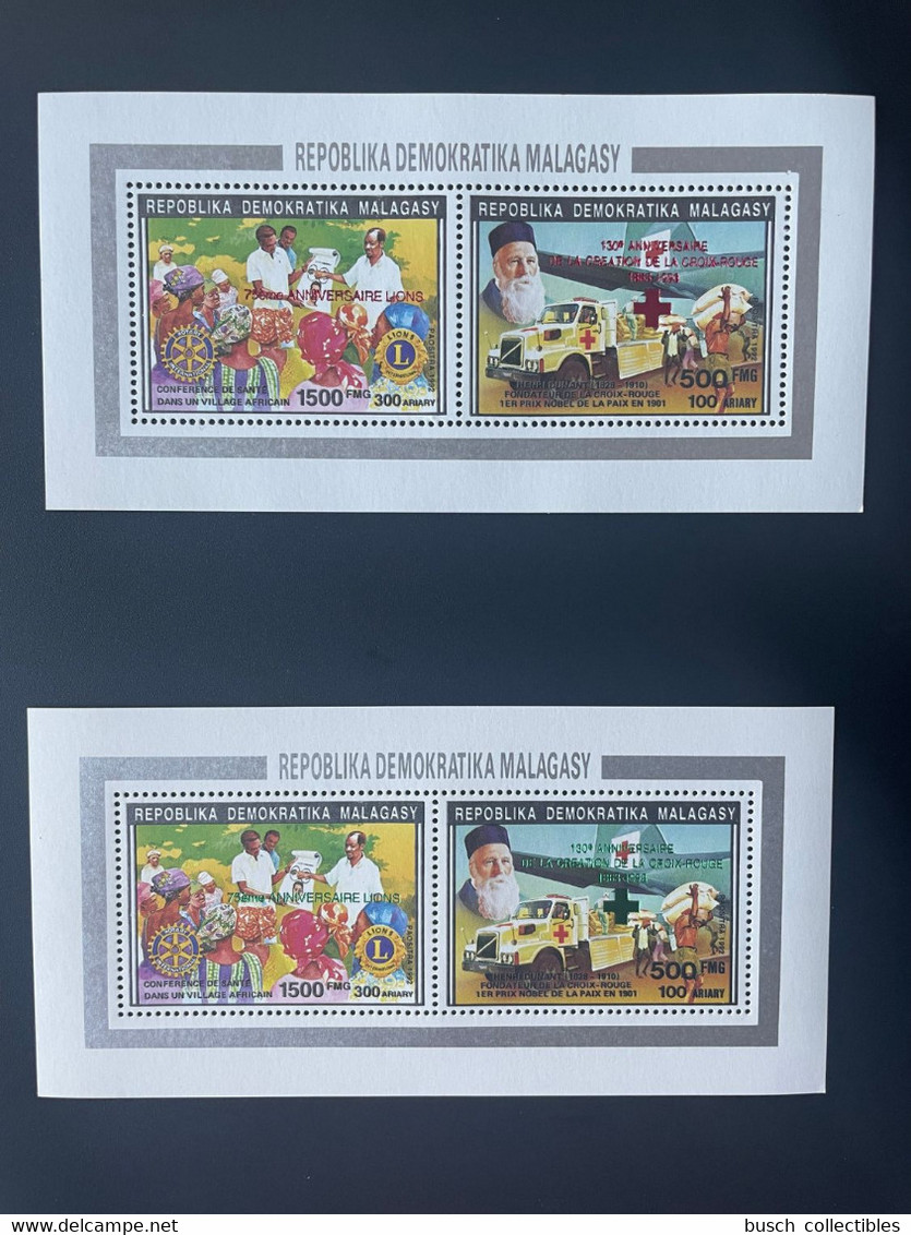 Madagascar Madagaskar 1993 Mi. Bl. ? Red Green Overprint Red Cross Henri Dunant Croix Rouge Lions International Rotary - Rotary Club