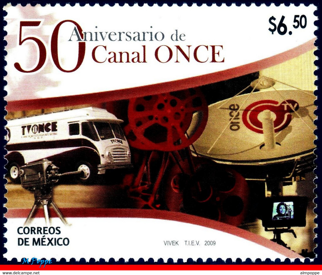 Ref. MX-2617 MEXICO 2009 - TELECOMMUNICATION, 50TH ANNIV.OF CHANNEL 11,, BUS, TV, MOVIE, MNH,1V Sc# 2617 - Bus