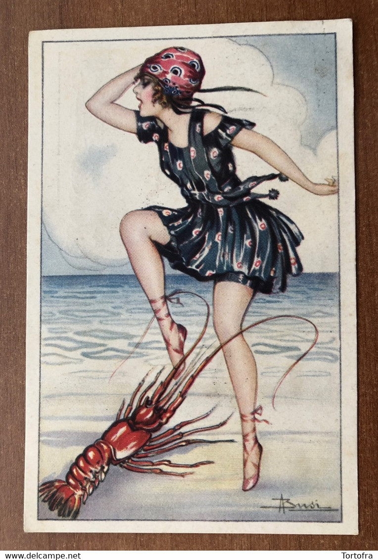 ARTIST SIGNED BUSI GLAMOUR DONNA LADY ARAGOSTA LOBSTER 1919 SERIE  N. 100-6 - Busi, Adolfo