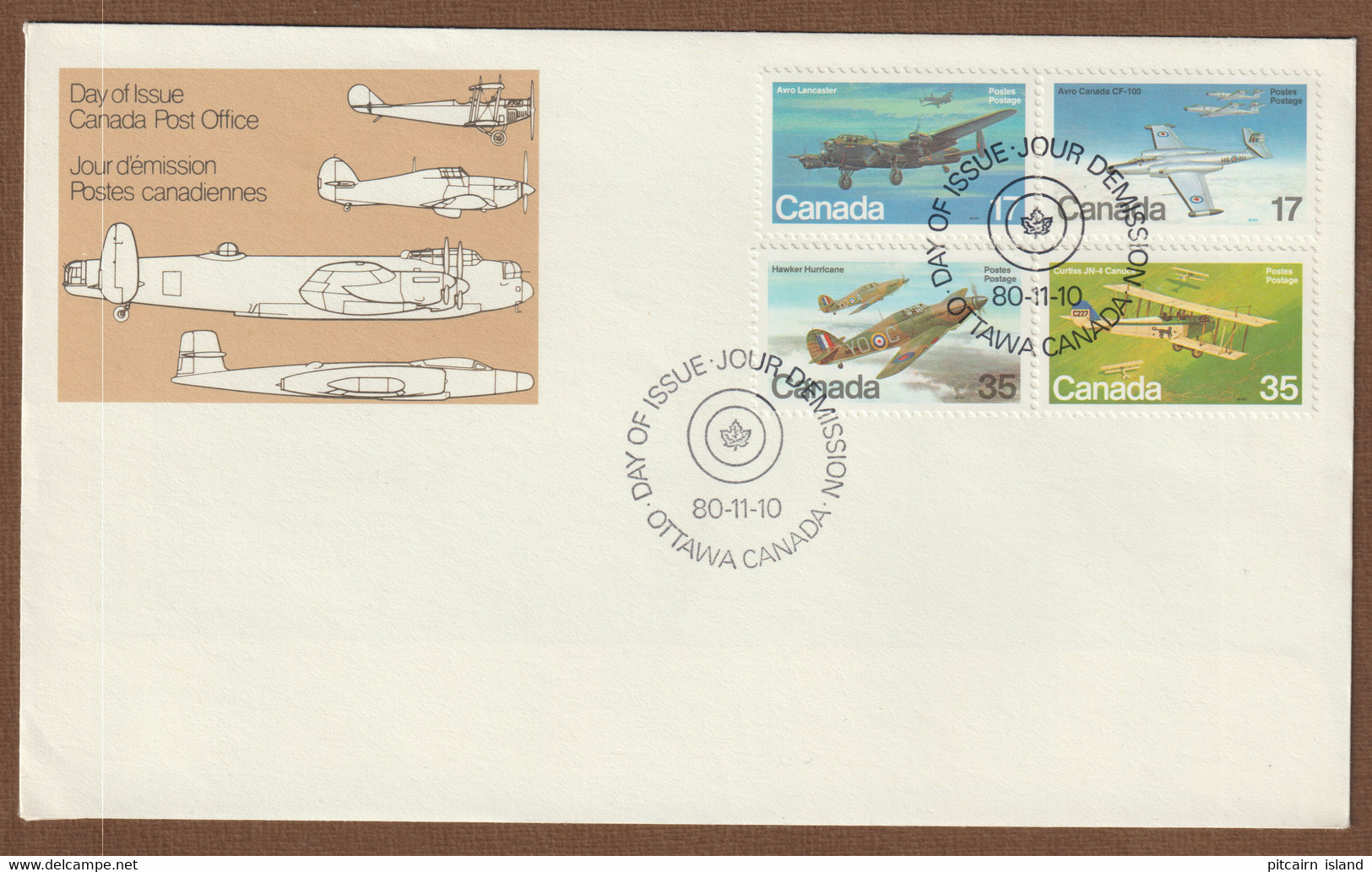 Canada FDC Airoplanes  1980 - Brieven En Documenten