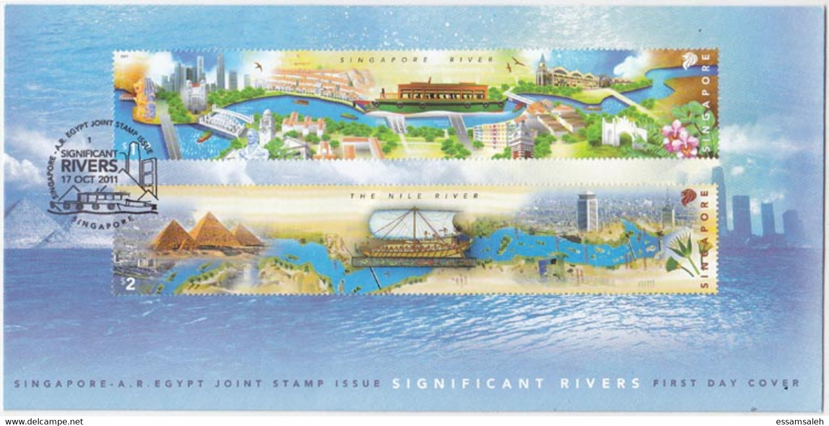 EGS30831 Egypt & Singapore 2011 Illustrated FDC Joint Issue - The Great Rivers - 2 FDCs - Lettres & Documents