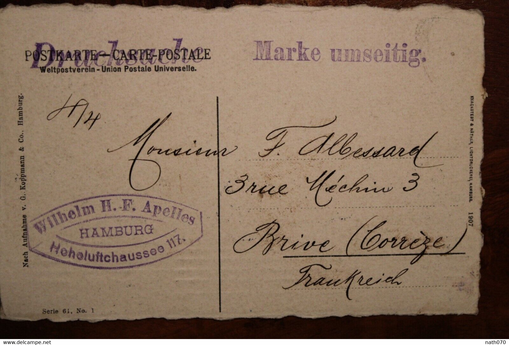 AK 1908 CPA Alt Hamburg Am Grünendeich 1880 Druchsache Marke Umseiting Brive FR Oblit Mecanique - Autres & Non Classés