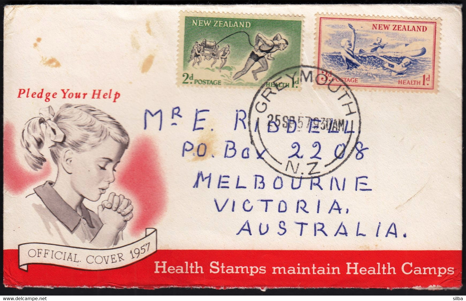 New Zealand Greymouth 1957 / Health Stamps / Children's Health Camps - Briefe U. Dokumente