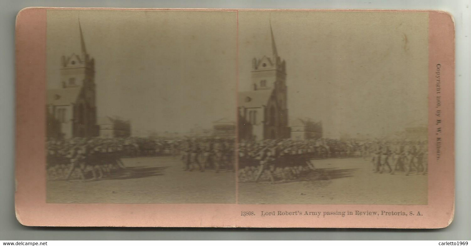 LORD ROBERT'S ARMY PASSING IN REVIEW, PRETORIA, SOUTH AFRICA  - CARTA   STERESCOPICA EDIT. B.W. KILBURN LITTLETON, N.H. - Stereoscopic