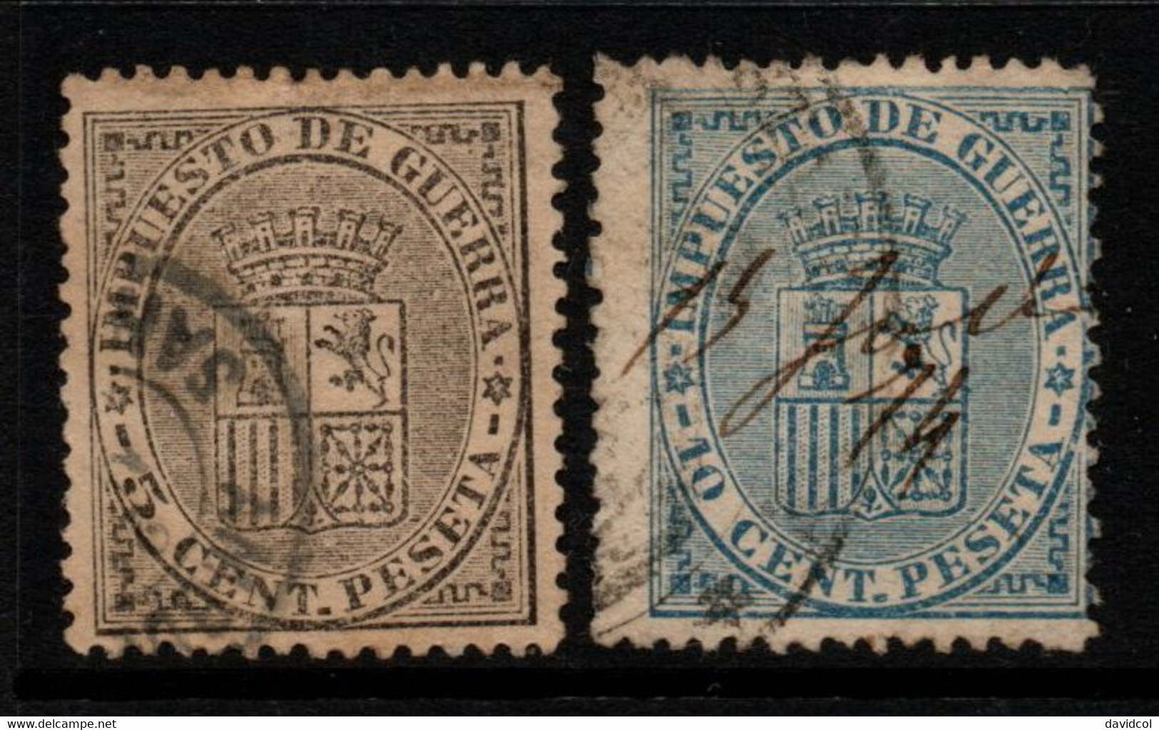 0131- SPAIN 1874- SC#:MR1, MR2 - USED - WAR TAX STAMPS - Military Service Stamp