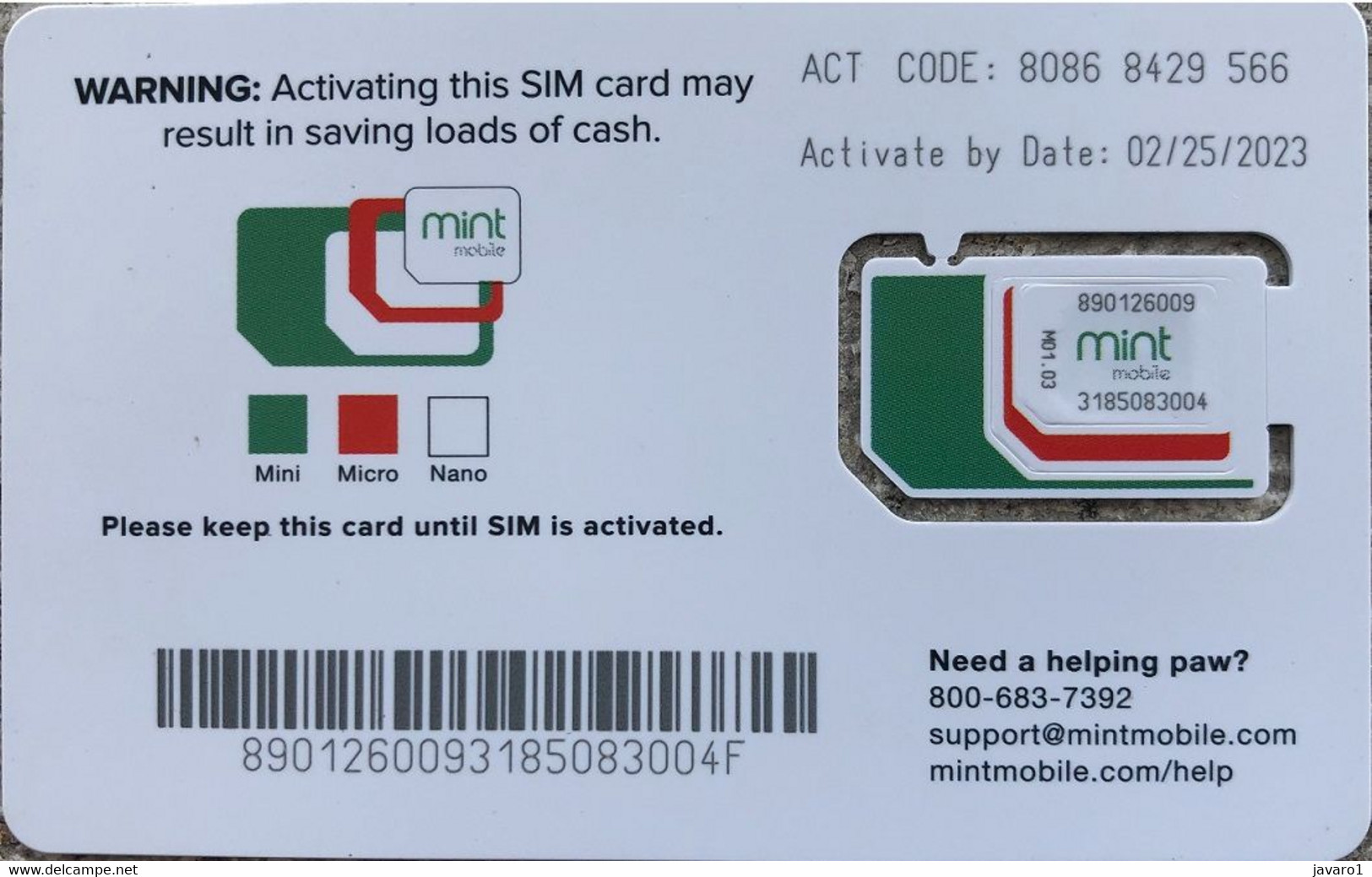 USA : GSM  SIM CARD  : MINT MOBILE ( Mint) Only Availble With An MONTHLY Contract Of 30$ - Cartes à Puce