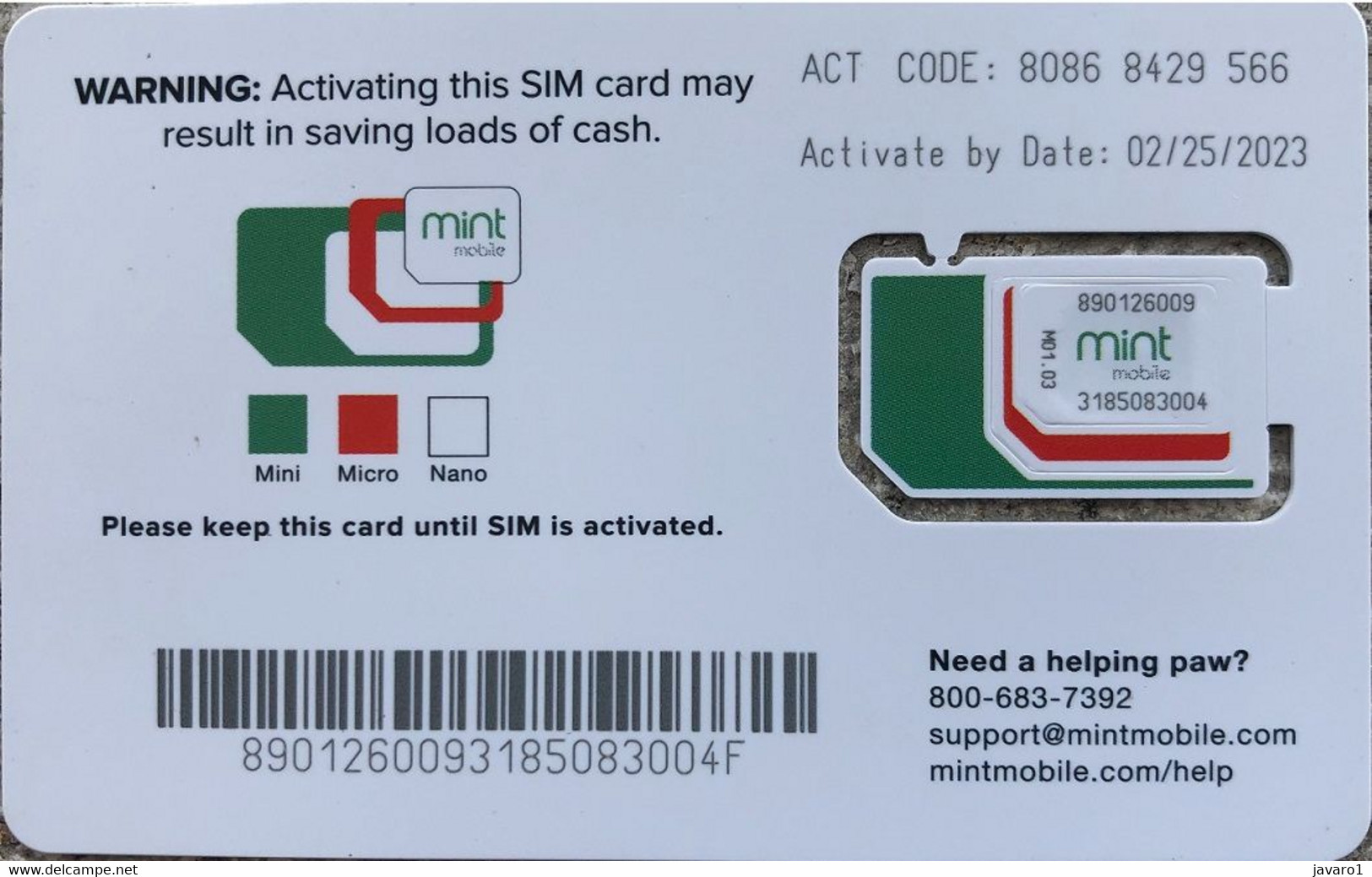 USA : GSM  SIM CARD  : MINT MOBILE ( Mint) Only Availble With An MONTHLY Contract Of 30$ - [2] Chip Cards