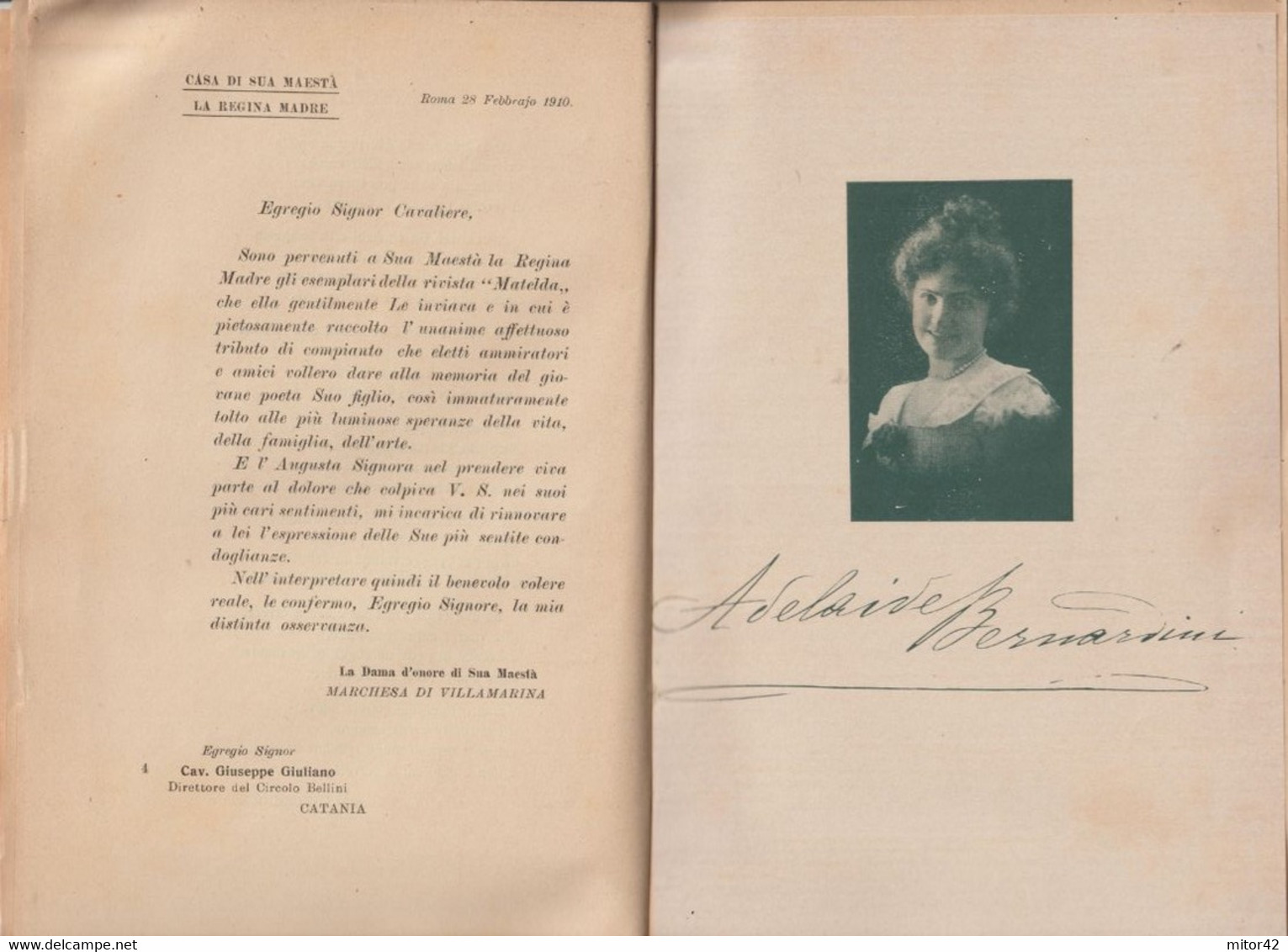 1910- Adelaide Bernardini, Moglie Di Luigi Capuana-Foto E Autografo Della Scrittrice Poetessa-sc7-Libro Opuscolo Matelda - Manuels Pour Collectionneurs