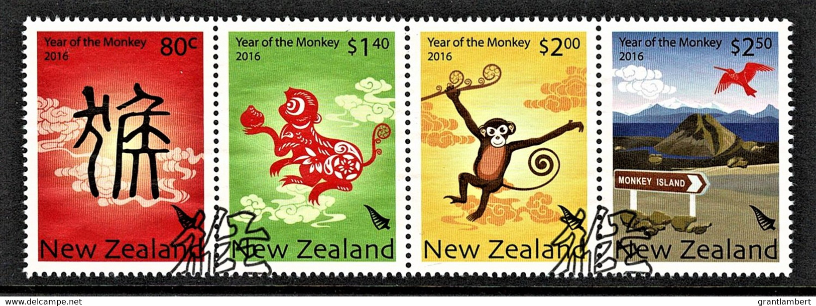 New Zealand 2016 Year Of The Monkey Set As Strip Of 4 Used - Gebruikt