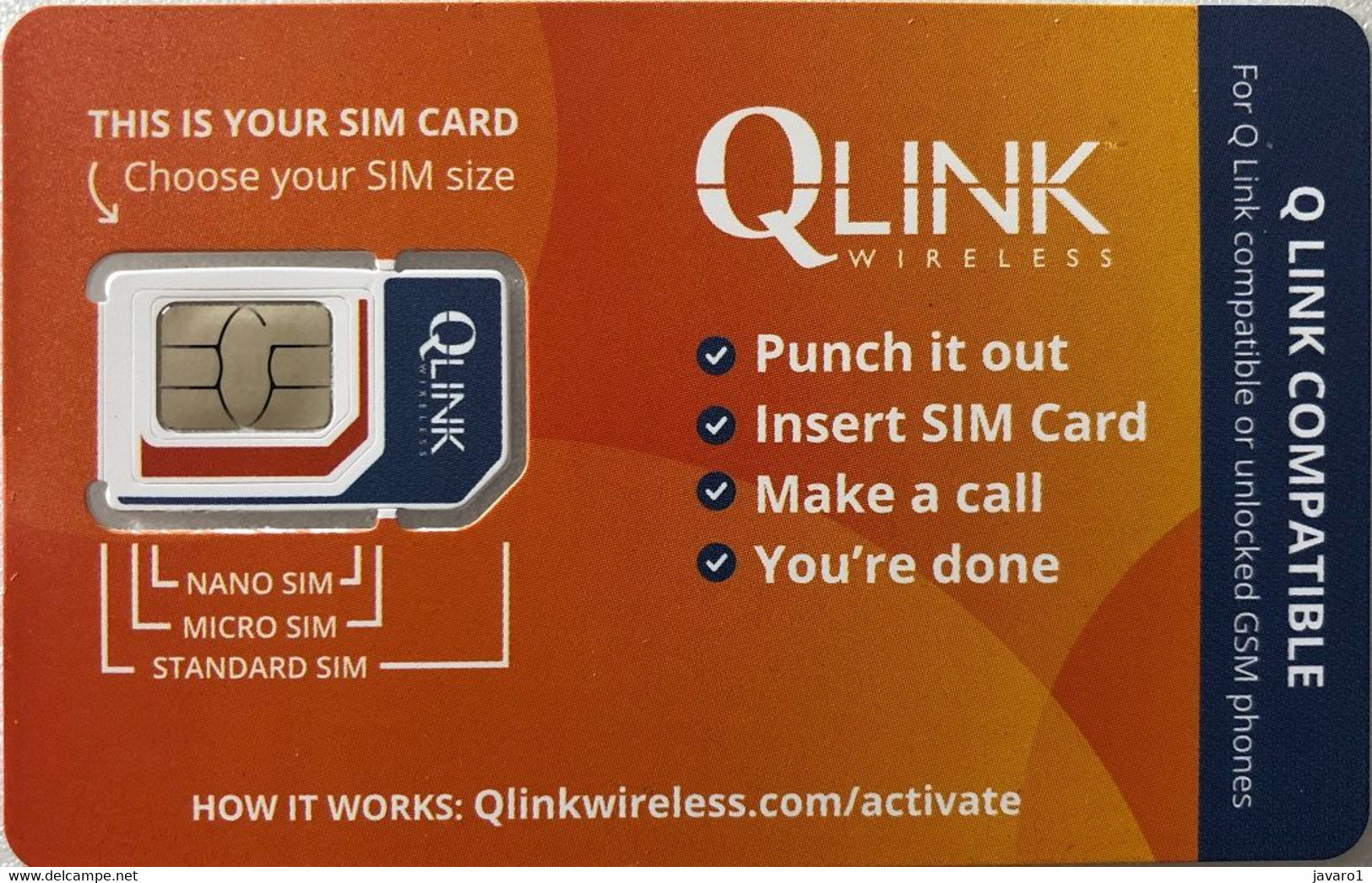 USA : GSM  SIM CARD  : 4 Cards From QLINK  (4 Different Exp. Dates) - [2] Chip Cards