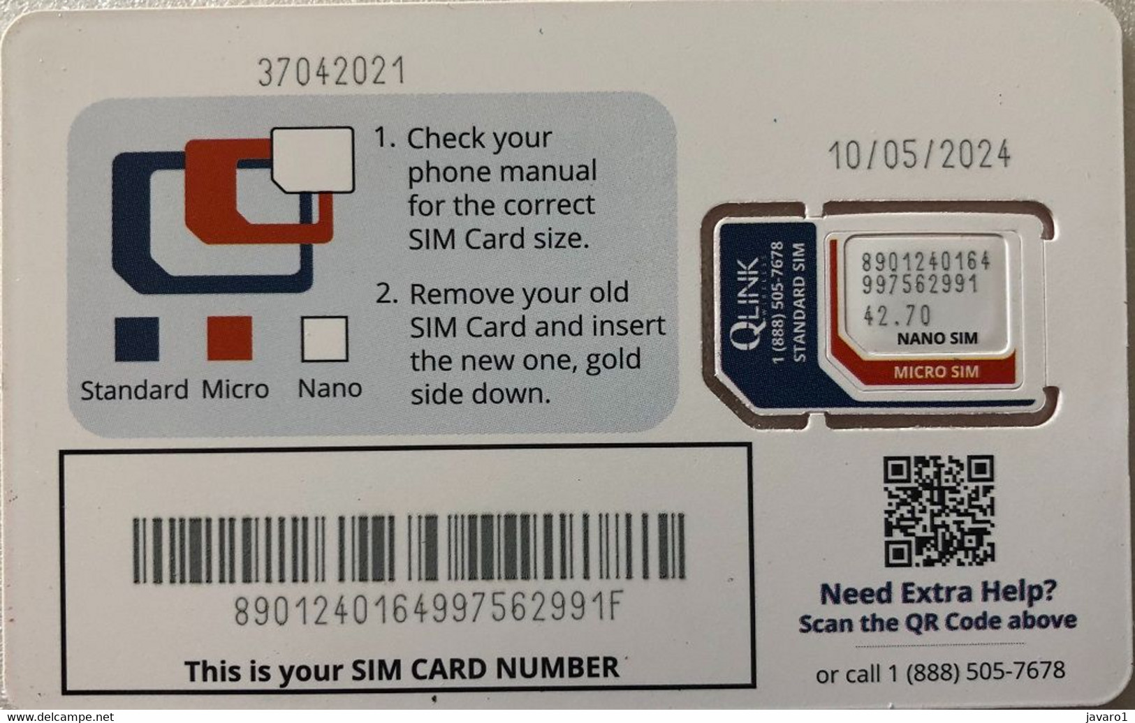 USA : GSM  SIM CARD  : 4 Cards From QLINK  (4 Different Exp. Dates) - [2] Chipkarten