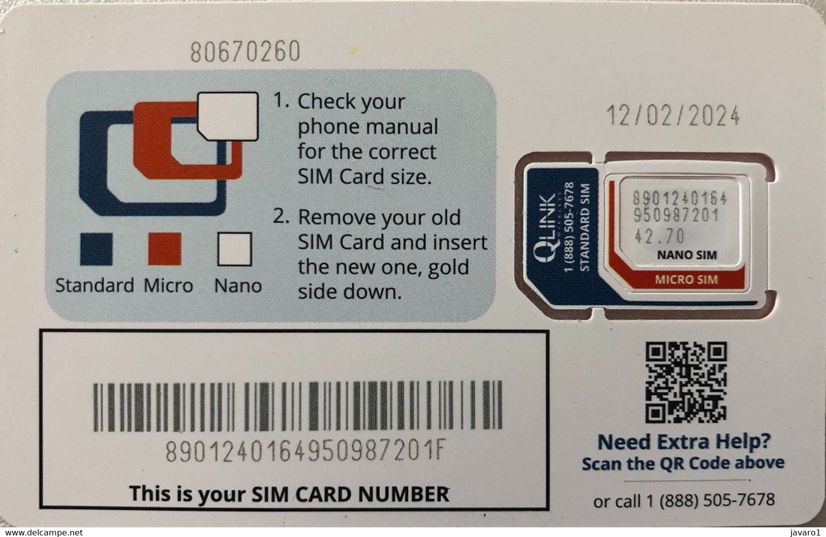 USA : GSM  SIM CARD  : 4 Cards From QLINK  (4 Different Exp. Dates) - [2] Chip Cards