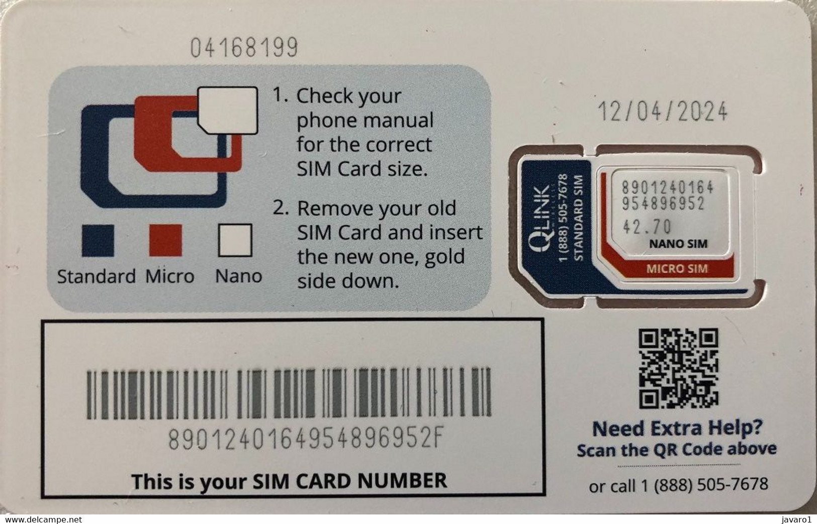 USA : GSM  SIM CARD  : 4 Cards From QLINK  (4 Different Exp. Dates) - [2] Chip Cards