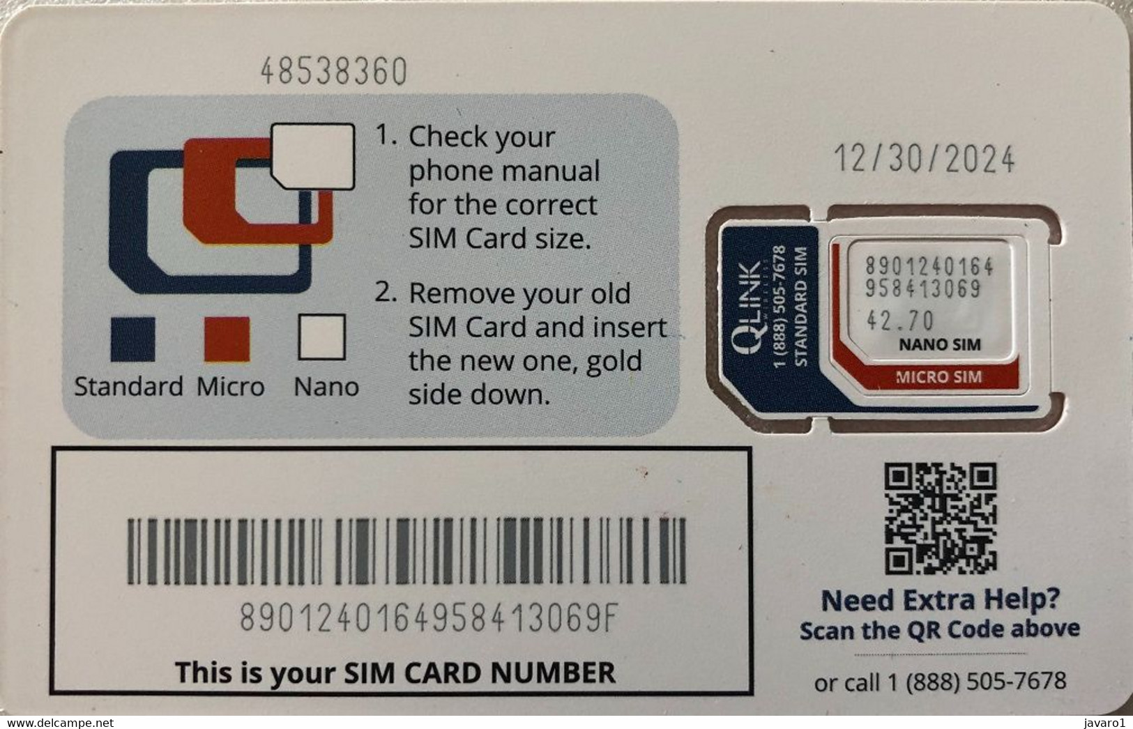 USA : GSM  SIM CARD  : 4 Cards From QLINK  (4 Different Exp. Dates) - [2] Chipkarten