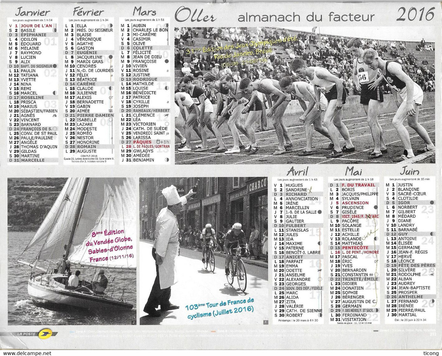 CALENDRIER PAS DE CALAIS OLLER 2016 - SPORT PHOTOS ANCIENNE, CYCLISME, VOILE, TENNIS, FOOTBALL, RUGBY, ATHLESTISME - - Groot Formaat: 2001-...