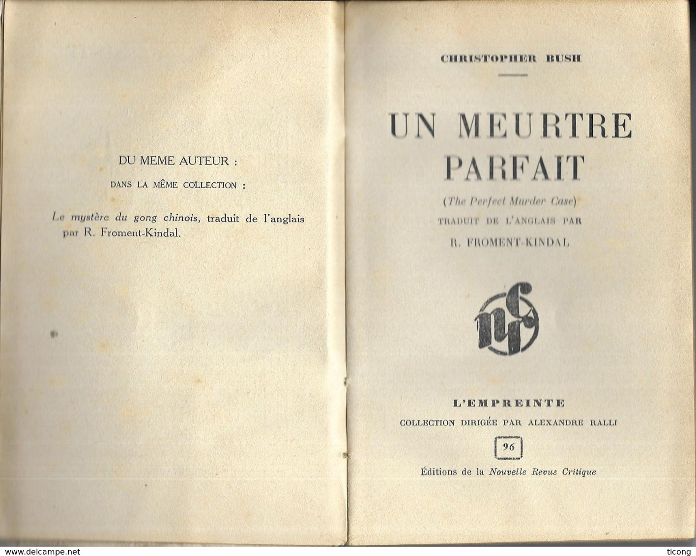 MEUTRE PARFAIT DE CHRISTOPHER BUSH - EDITION ORIGINALE 1936 COLLECTION DE L EMPREINTE, LIVRE RARE A SAISIR - Maîtrise Du Livre, La - L'empreinte Police