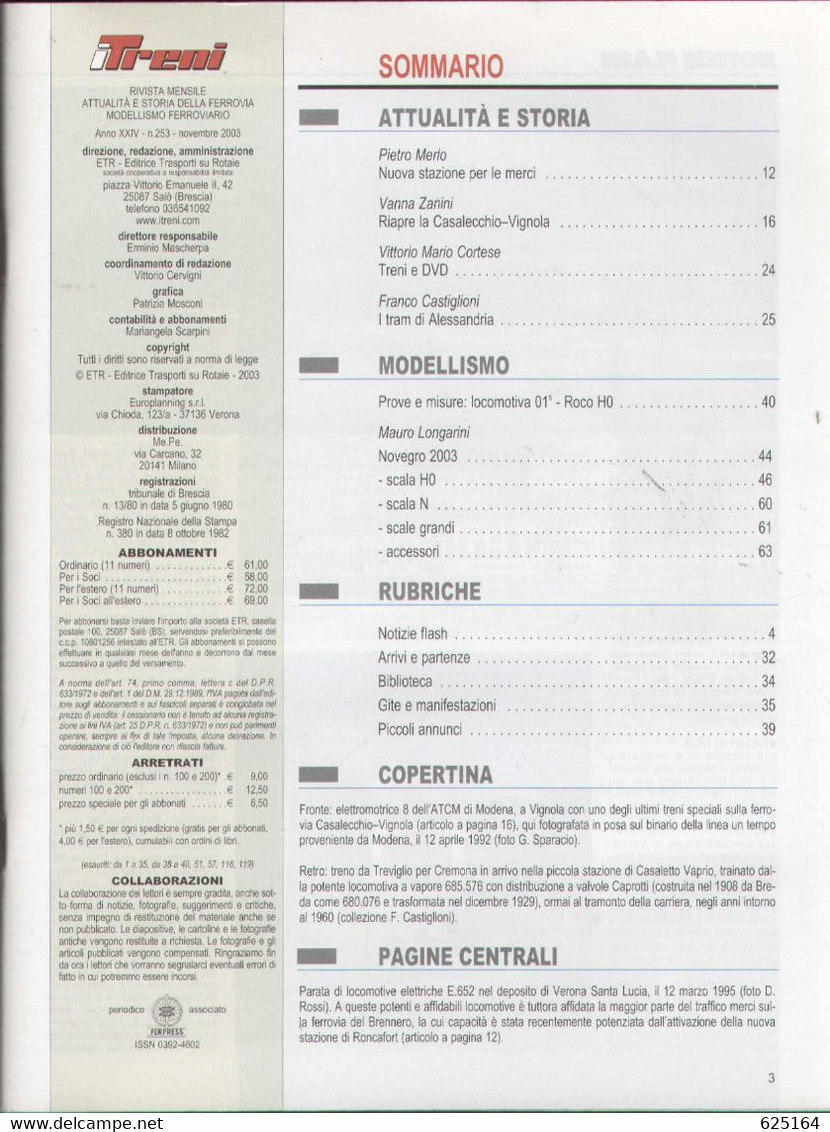 Magazine I TRENI Novembre 2003 N. 253 - In Treno Verso Vignola - En Italien - Unclassified