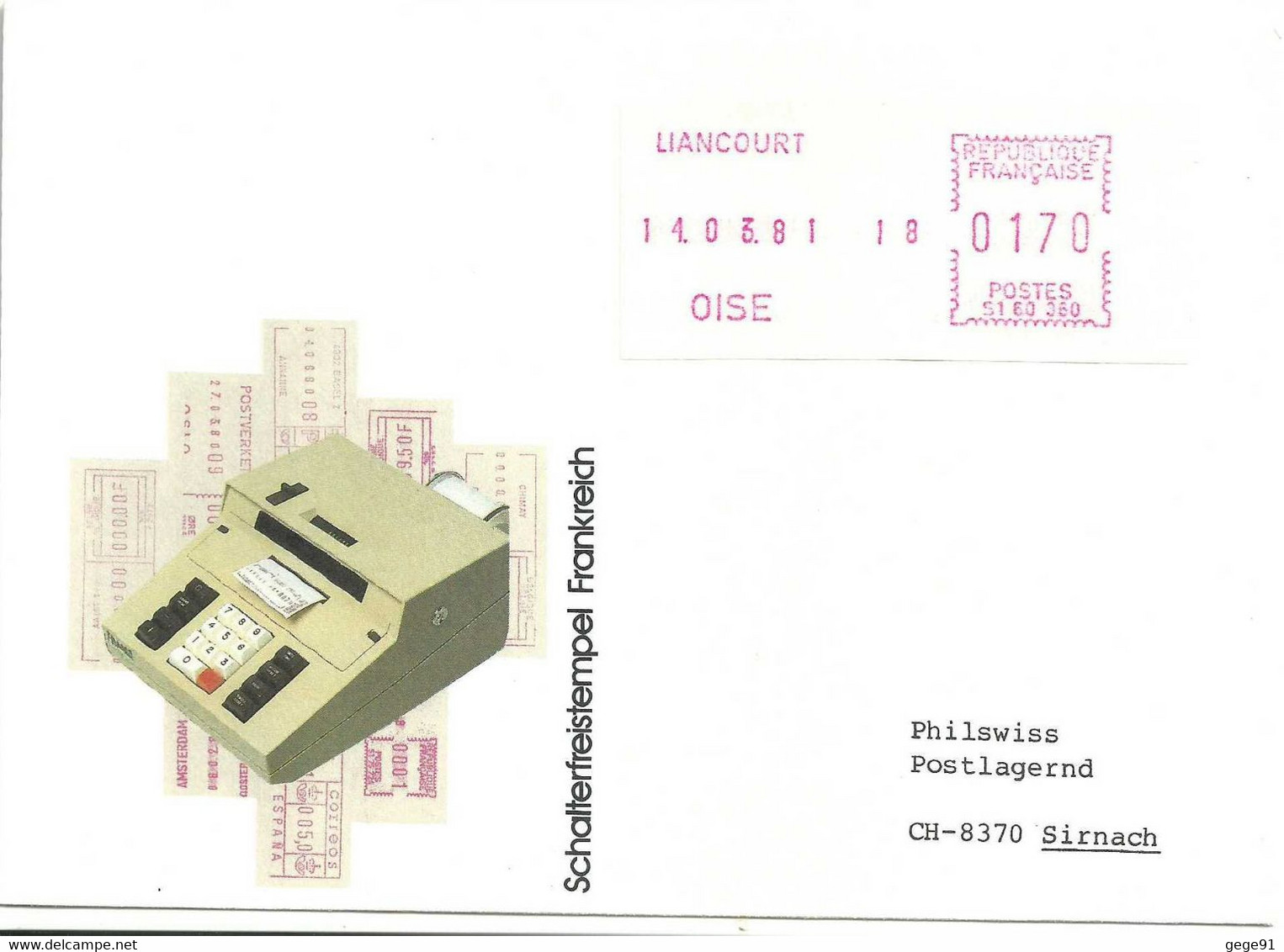 Vignette D'affranchissement De Guichet Satas Frama - Machine De Pré-série - Liancourt - Enveloppe Entière - 1969 Montgeron – Weißes Papier – Frama/Satas