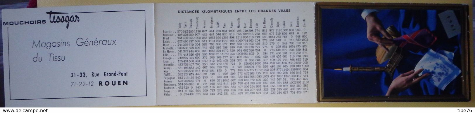 Petit Calendrier De Poche 1964   Mouchoir Tissgar  Magasins Généraux Du Tissu Rue Grand Pont Rouen - Petit Format : 1961-70