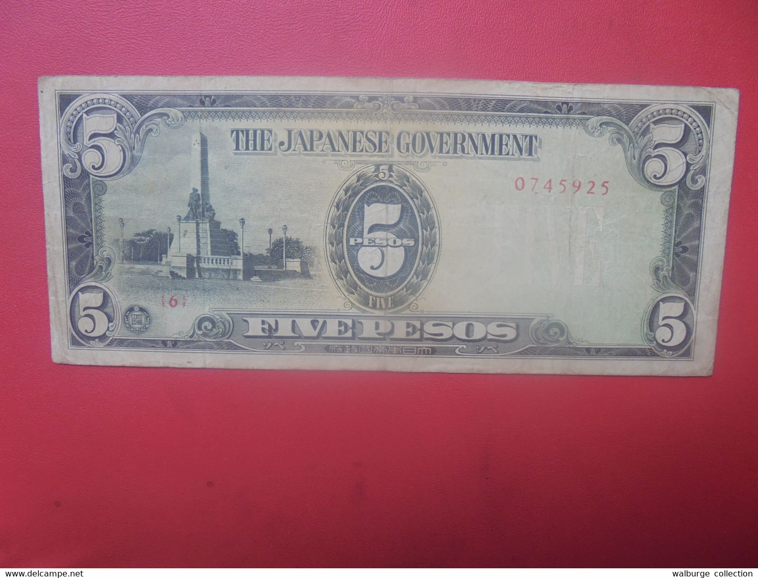 JAPON (PHILIPPINES OCCUPATION 1942-1945) 5 PESOS Avec CHIFFRES Circuler (L.10) - Philippines