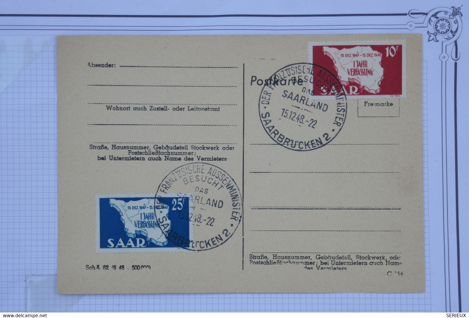 BE5 SAARBIET BELLE  CARTE  1949 SAARLAND   +++  +AFFRANCH. PLAISANT - Postal Stationery