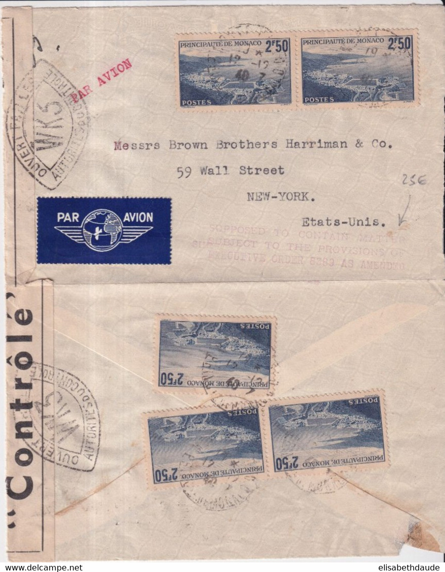 1940 - MONACO - ENVELOPPE CENSURE ! => USA "SUPPOSE CONTENIR OBJET SOUMIS AU DECRET 8389..." !! - Lettres & Documents