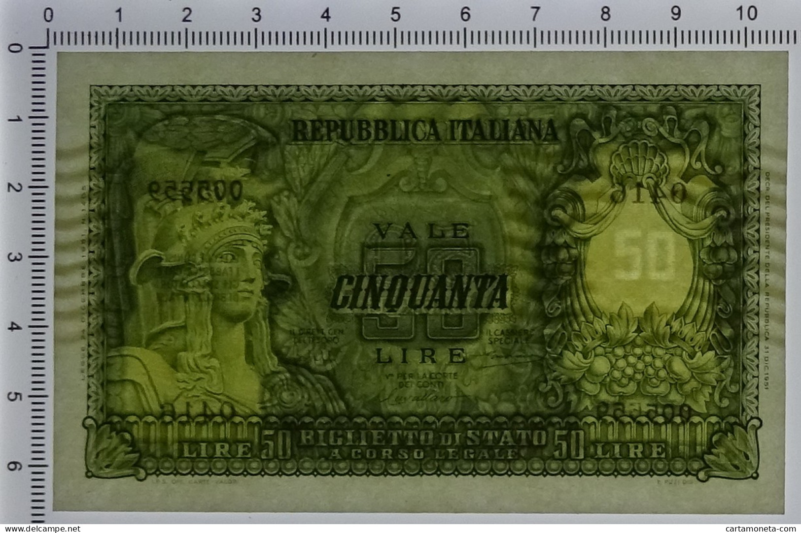 50 LIRE BIGLIETTO DI STATO ITALIA ELMATA BOLAFFI 31/12/1951 FDS-/FDS - Autres & Non Classés