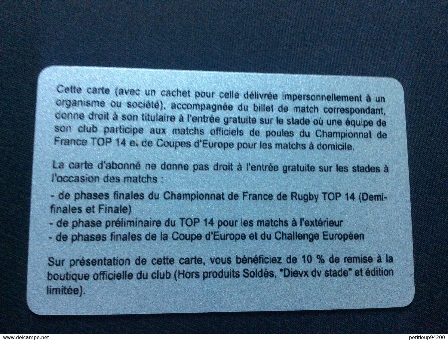 STADE FRANÇAIS Carte Abonnement 2006/2007 - Rugby