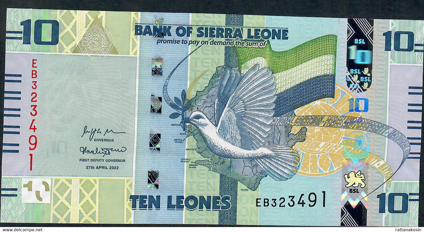 SIERRA LEONE NLP 10 LEONES   #EB      2022  UNC. - Sierra Leone