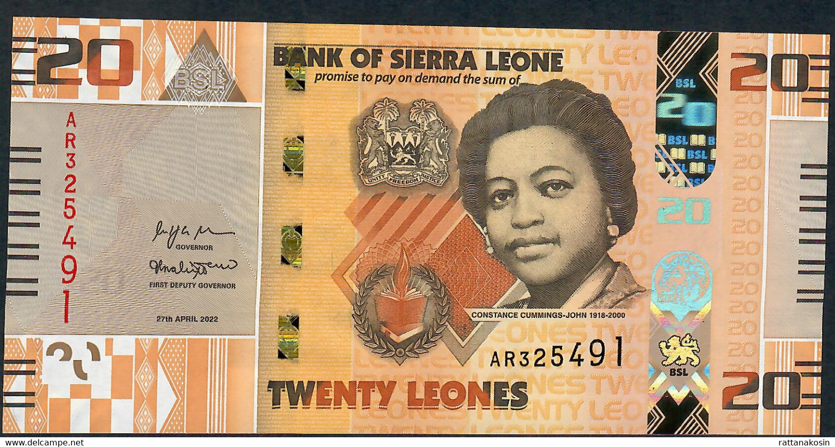 SIERRA LEONE NLP 20 LEONES   #AR      2022  UNC. - Sierra Leone