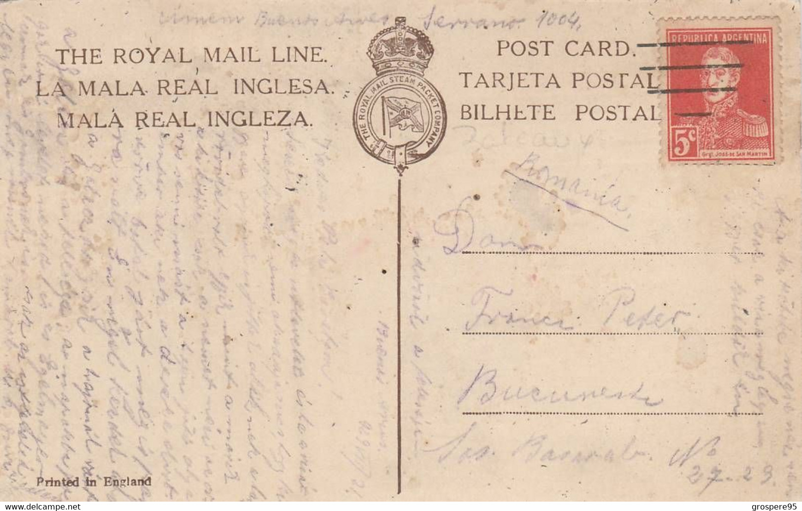 THE ROYAL MAIL LINE M V ASTURIAS III CLASS POSTEE D'ARGENTINE 1921 RARE - Dampfer